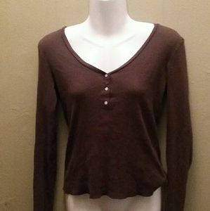 Long sleeve v-neck chocolate brown top